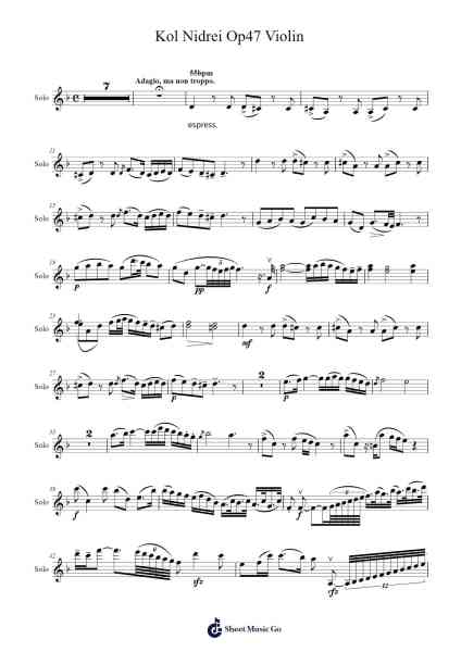 Kol Nidrei, Op. 47 for Violin Sheet Music by Max Bruch-Arr.Chrisphael Reedno