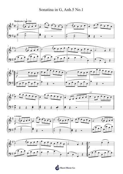Sonatina in G Major, Anh. 5 No. 1 Sheet Music by Ludwig van Beethoven-Arr.Attcolm