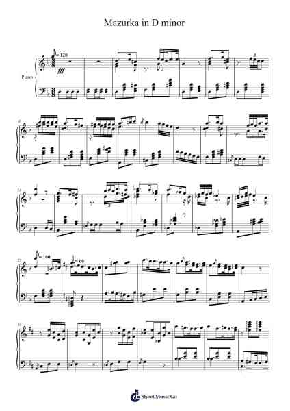 Mazurka in D minor Sheet Music by Bloorbeck Cagiles-Arr.Annrhys