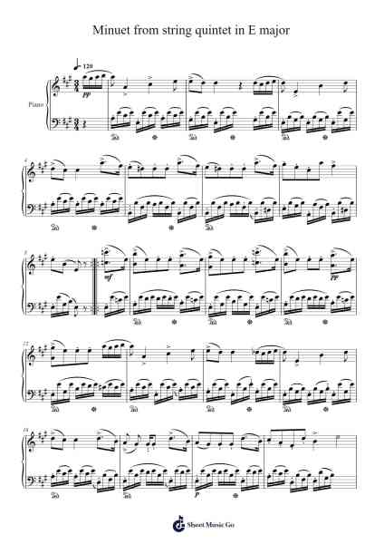 String Quintet in E Major, Op. 11, No. 5 (G. 275): III. Minuetto Sheet Music by -Arr.Swinhood Ajean