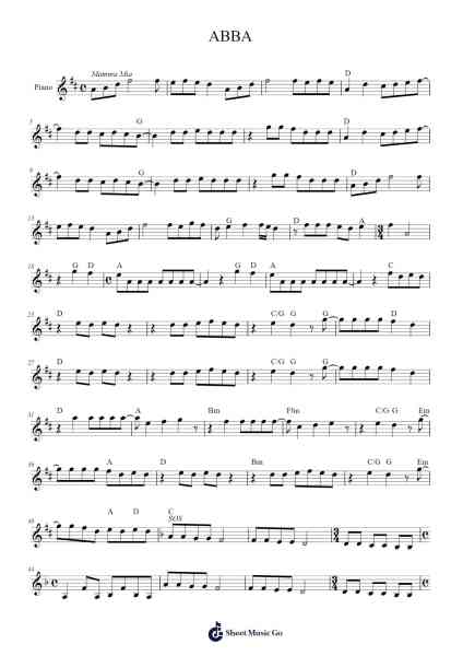 ABBA Sheet Music by ABBA-Arr.Greengrant Darvice