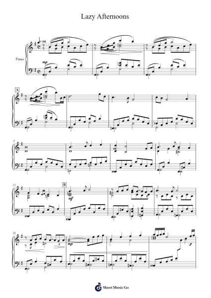 Lazy Afternoons Sheet Music by Yoko Shimomura-Arr.Oglet Kitcke