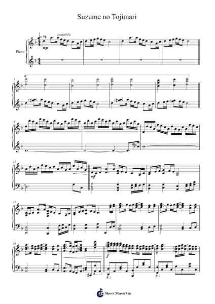 Suzume - Full Main Theme (Suzume no Tojimari) Sheet Music by RADWIMPS-Arr.Hedbraith