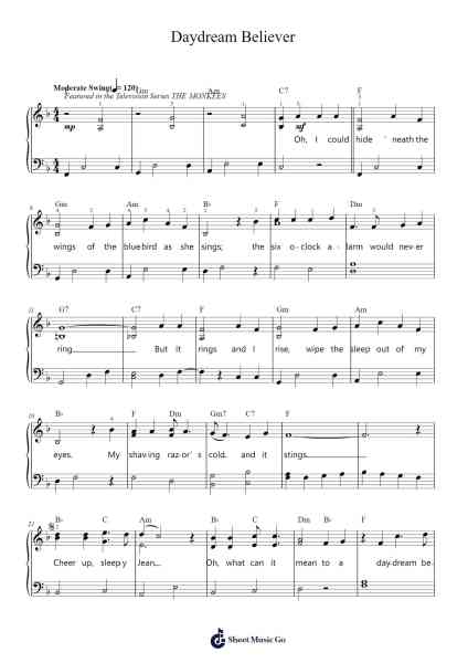 Daydream Believer Sheet Music by The Monkees-Arr.Dwightbright