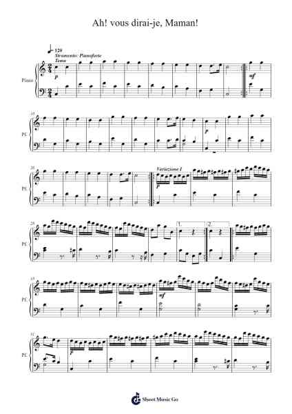 TEMA CON VARIAZIONI "AH! VOUS DIRAI-JE, MAMAN!" Sheet Music by W.A. Mozart-Arr.Wildmy
