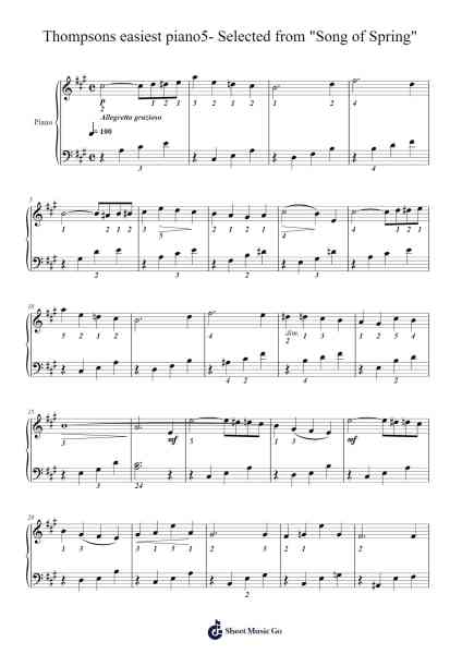 Thompsons easiest piano5- Selected from "Song of Spring" Sheet Music by John Thompson-Arr.Jackbing Priceliot