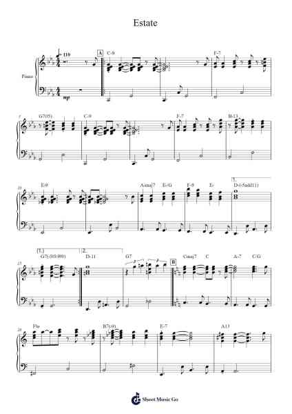 Estate Sheet Music by Bruno Martino/Bruno Brighetti-Arr.Bingpiers Georlance