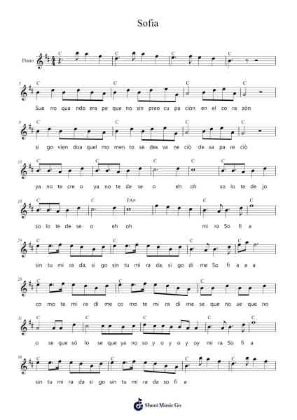 Sofia Sheet Music by Alvaro Soler-Arr.Vogtyves