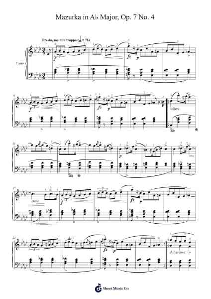 Mazurka in A♭ Major, Op. 7 No. 4 Sheet Music by Frédéric Chopin-Arr.Burnelett Loncil