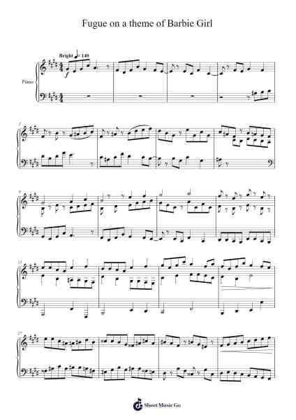 Fugue on a theme of Barbie Girl Sheet Music by C.W. Jefferies-Arr.Wheatmia