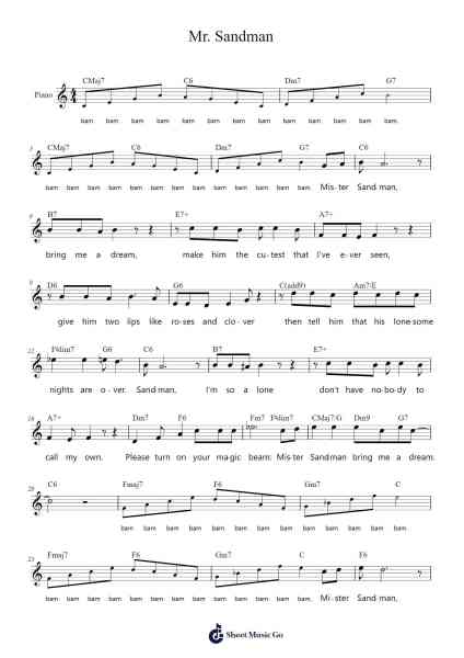 Mr. Sandman Sheet Music by The Chordettes-Arr.Bysey Truwood