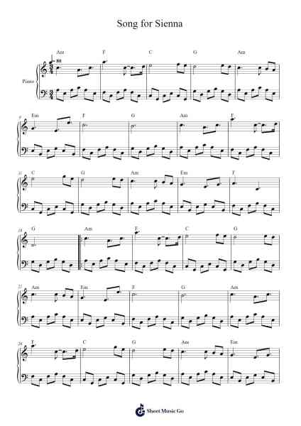 Song for Sienna Sheet Music by Brian Crain-Arr.Horncie Shapole
