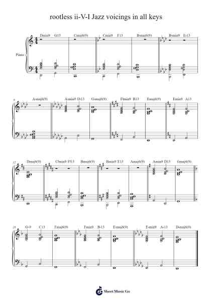 A rootless ii-V-I Jazz voicings in all the keys (diatonic) Sheet Music by Mansbrowne-Arr.Phylpeg Bradning