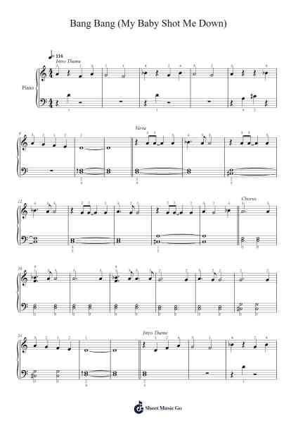Bang Bang (My Baby Shot Me Down) Sheet Music by Nancy Sinatra-Arr.Cookjoe