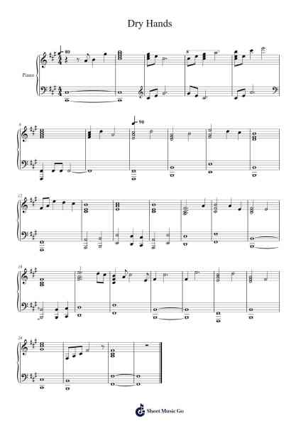 Dry Hands Sheet Music by -Arr.Garfer Adexe