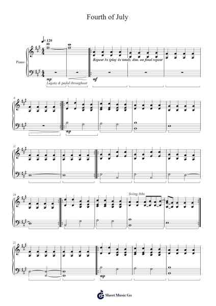 Fourth of July Sheet Music by Sufjan Stevens-Arr.Prupert Cookegram
