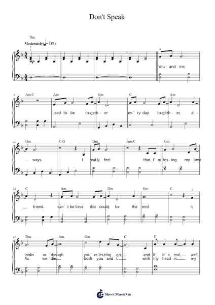 Don't Speak Sheet Music by No Doubt-Arr.Cofpert Dilgrant