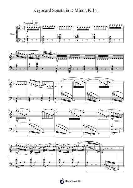 Keyboard Sonata in D Minor, K.141 Sheet Music by Domenico Scarlatti-Arr.Cookerad Bartreen