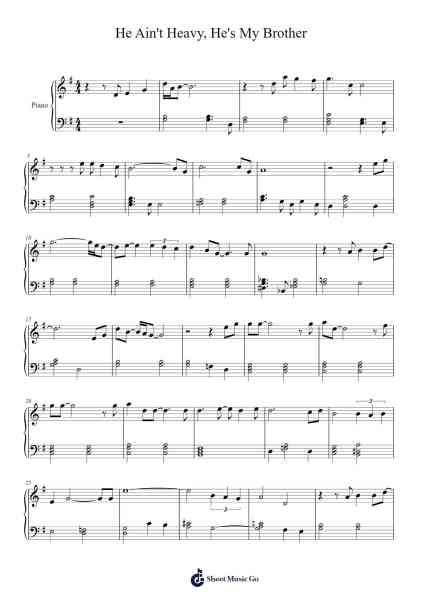 He Ain't Heavy, He's My Brother Sheet Music by The Hollies-Arr.Willmand Dundre