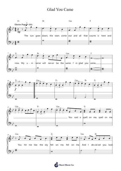 Glad You Came Sheet Music by The Wanted-Arr.Camildric