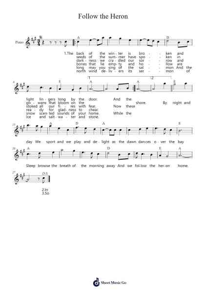 Follow the Heron Sheet Music by Prittdodd Stilxon-Arr.Dwightloc Larjob