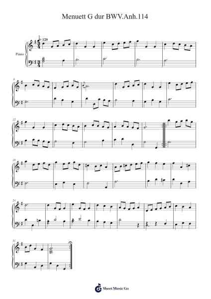 Menuett in G Major, BWV Anh. 114 Sheet Music by Johann Sebastian Bach-Arr.Pennlyle Ferpkins