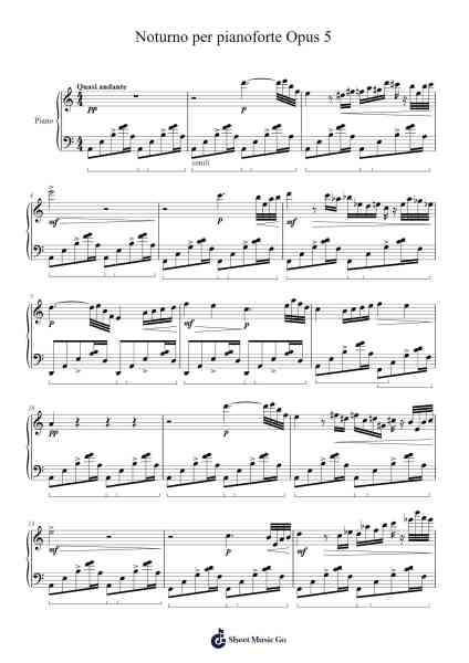 Noturno per pianoforte Opus 5 Sheet Music by J. C. Dovicchi-Arr.Felgrace