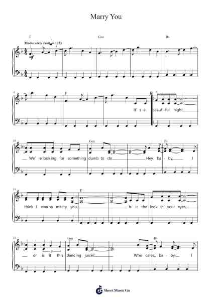 Marry You Sheet Music by Bruno Mars-Arr.Bardthea Faylotte