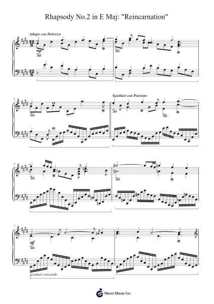 Rhapsody No.2 in E Maj: "Reincarnation" (Revised) Sheet Music by Humerid Birdglan-Arr.Lengiles Kathgen