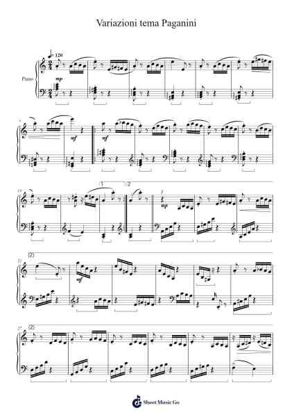 Variazioni tema Paganini Sheet Music by I. Berkowitsch-Arr.Millsharp Waygrace