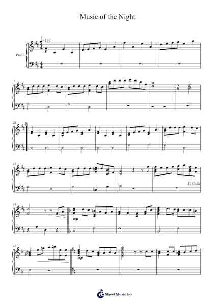 Music of the Night Sheet Music by Andrew Lloyd Webber-Arr.Woodcie Budad