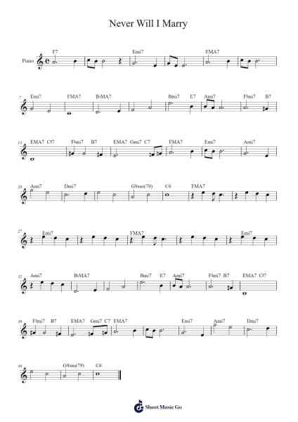 Never Will I Marry Sheet Music by Frank Loesser-Arr.Comnions Irlay