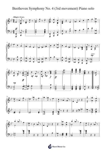 Symphony No. 4 in B-flat Major, Op. 60: III. Allegro vivace - Piano solo Sheet Music by Ludwig van Beethoven-Arr.Borglass