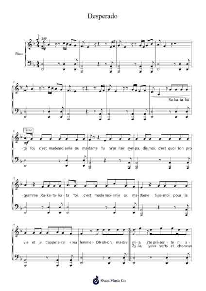Desperado Sheet Music by Kendji Girac-Arr.Nodric