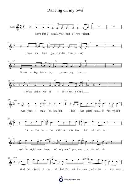 Dancing on my own Sheet Music by Sheitours-Arr.Gisbey Gregbins
