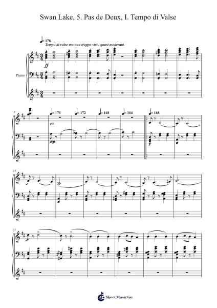Swan Lake, 5. Pas de Deux, I. Tempo di Valse (Piano) 樂譜由 Hinchi - 編曲 Binghugh