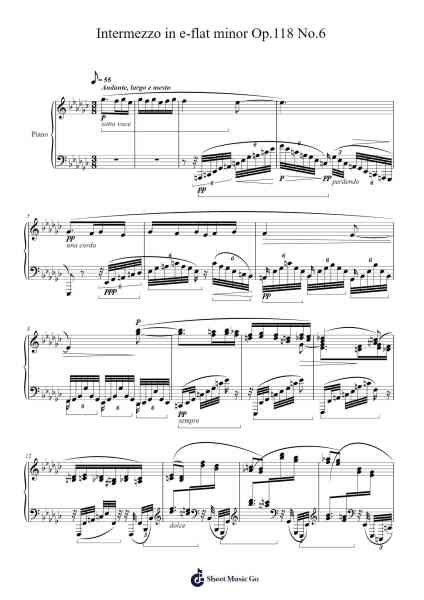 Intermezzo in E-flat Minor, Op. 118 No. 6 Sheet Music by Johannes Brahms-Arr.Milesbloor