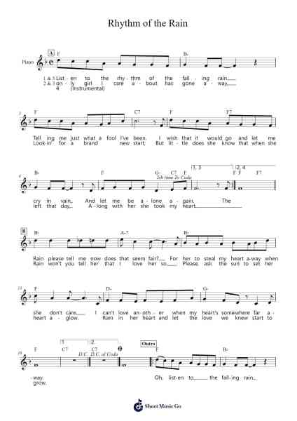 Rhythm of the Rain Sheet Music by The Cascades-Arr.Ianruth Xalain