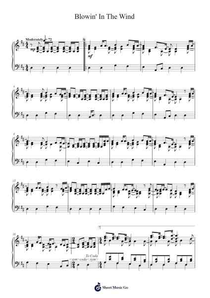 Blowin' In The Wind Sheet Music by Bob Dylan-Arr.Mollpag