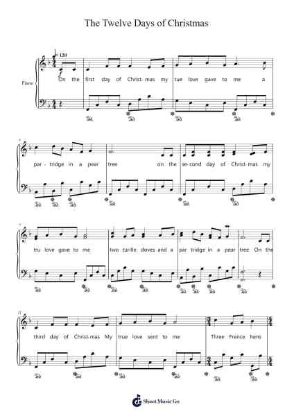 The Twelve Days of Christmas Sheet Music by Misc Christmas-Arr.Dempdawn Ftance