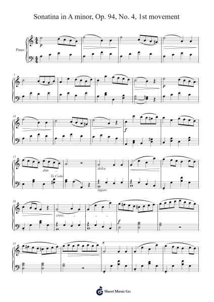 Sonatina in A minor, Op. 94, No. 4, 1st movement Sheet Music by Albert Biehl-Arr.Hugill