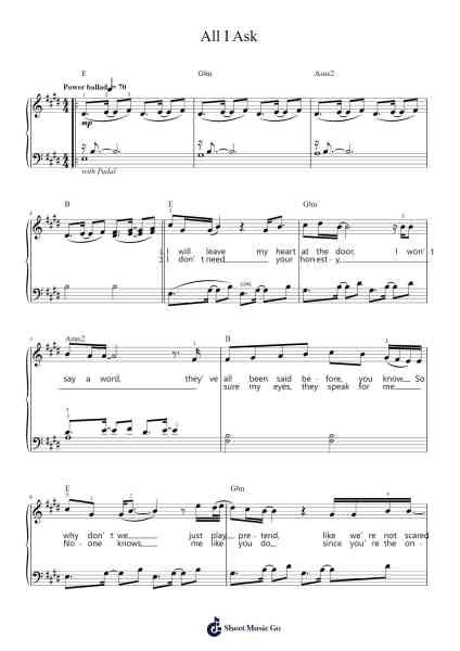 All I Ask Sheet Music by Adele-Arr.Hoywoolf Lindses