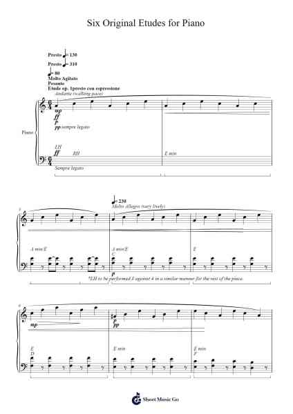 Six Original Etudes for Piano Sheet Music by J-Arr.Xefunk Huttrick