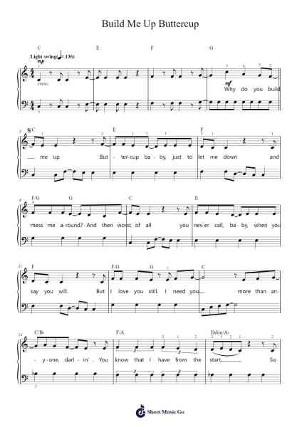 Build Me Up Buttercup Sheet Music by The Foundations-Arr.Hooshua