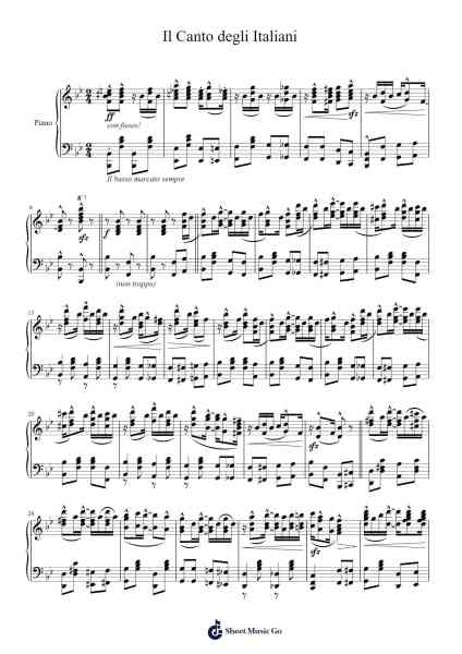 Il Canto degli Italiani Musica per pianoforte di Michele Novaro - Arr.Atwright