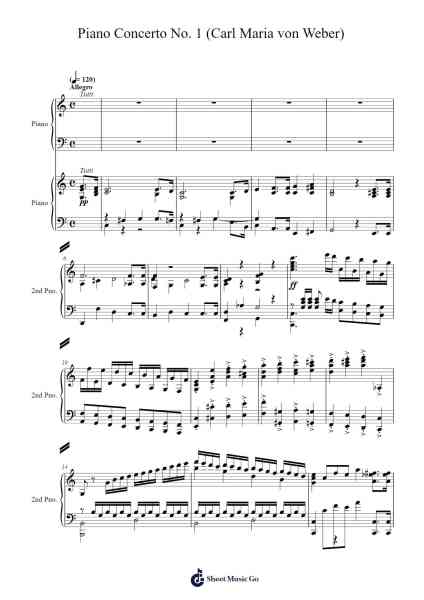 Piano Concerto No. 1 in C Major, Op. 11: I. Allegro Sheet Music by Carl Maria von Weber-Arr.Roxantab Mushaw