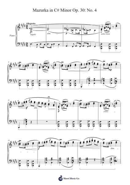Mazurka in C♯ Minor, Op. 30: No. 4 Sheet Music by F. Chopin-Arr.Paggo Bruhale