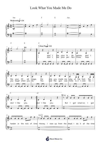 Look What You Made Me Do Sheet Music by Taylor Swift-Arr.Cashshop