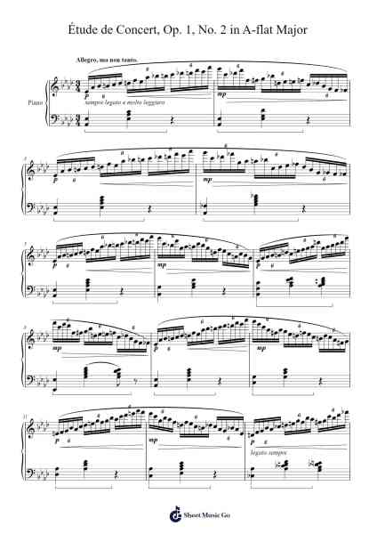 Étude de Concert, Op. 1, No. 2 in A-flat Major Sheet Music by PAUL de SCHLÖZER-Arr.Beroll