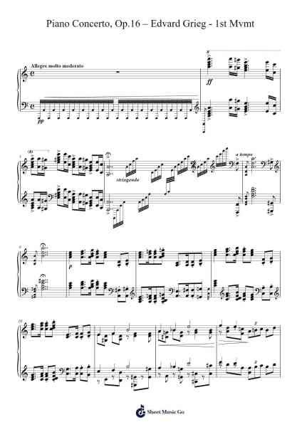 Piano Concerto in A Minor, Op. 16: I. Allegro molto moderato - 1st Mvmt Solo Piano Transcription Sheet Music by Edvard Grieg-Arr.Kiplon Pierssar